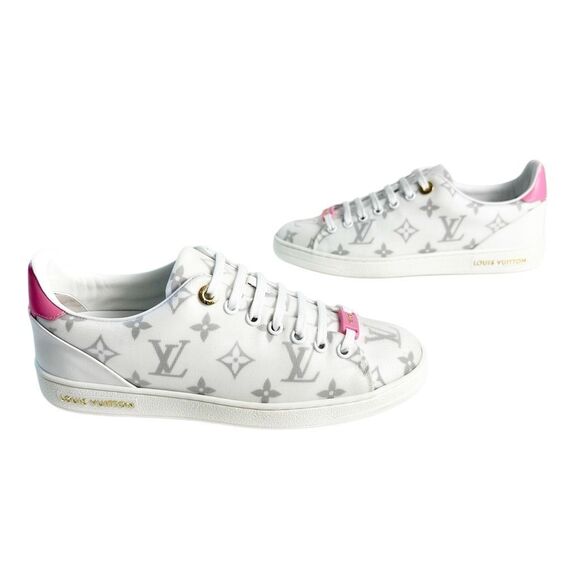 LOUIS VUITTON Frontrow Pink Monogram Sneakers Size 37 US 7 Lace Up LV Logo Low - Picture 2 of 12